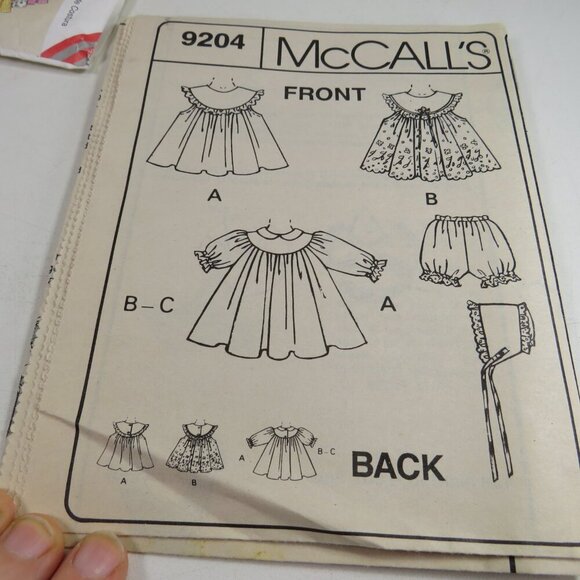 McCalls 9204 Sewing Clothing Pattern NEW BORN size Pinafore Dress, Bonnet, etc. - Picture 4 of 8